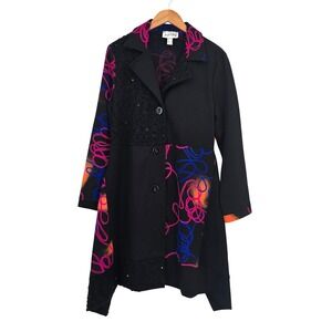 Joseph Ribkoff Womens Black Neon Abstract Art To Wear Sequin Jacket Coat Size 12